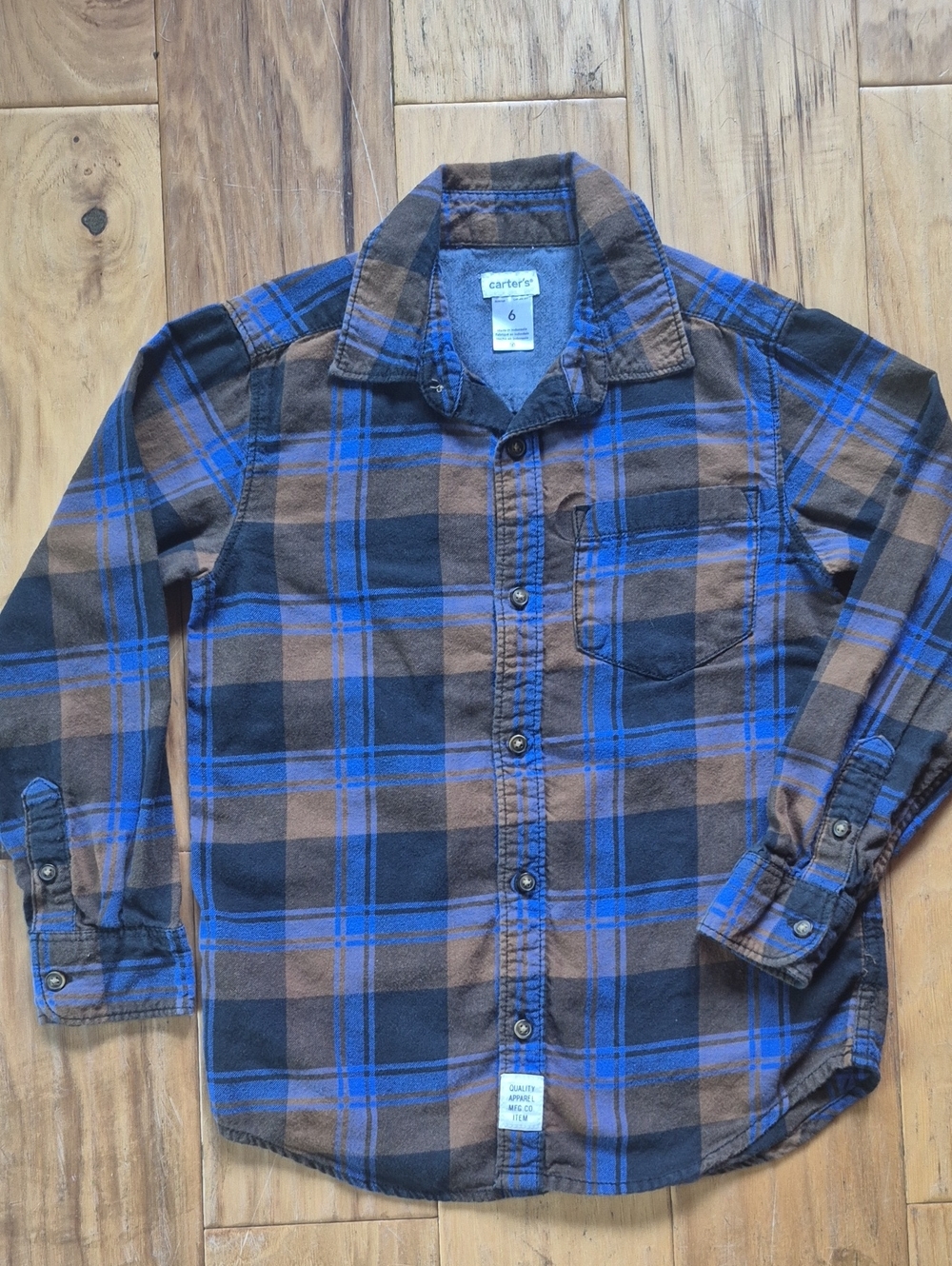 Carter's Blue and Brown Plaid Long-Sleeve Button-Up Shirt
